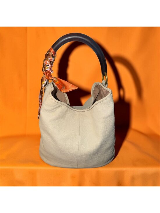 J. Crew Handbags - VTG J Crew Horn Handle Hobo Bone White Pebbled Leather Slouchy Shoulder Bag Boho